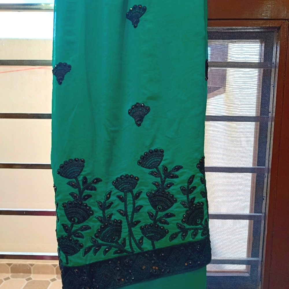 Seagreen saree with black border - Picture 4 of 6